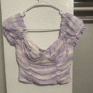 purple and white corset top